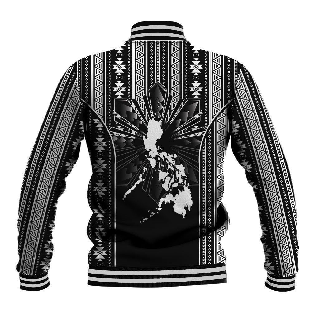 Mabuhay Philippines Festival Baseball Jacket Filipino Map Black White Igorot Pattern LT14 - Polynesian Pride
