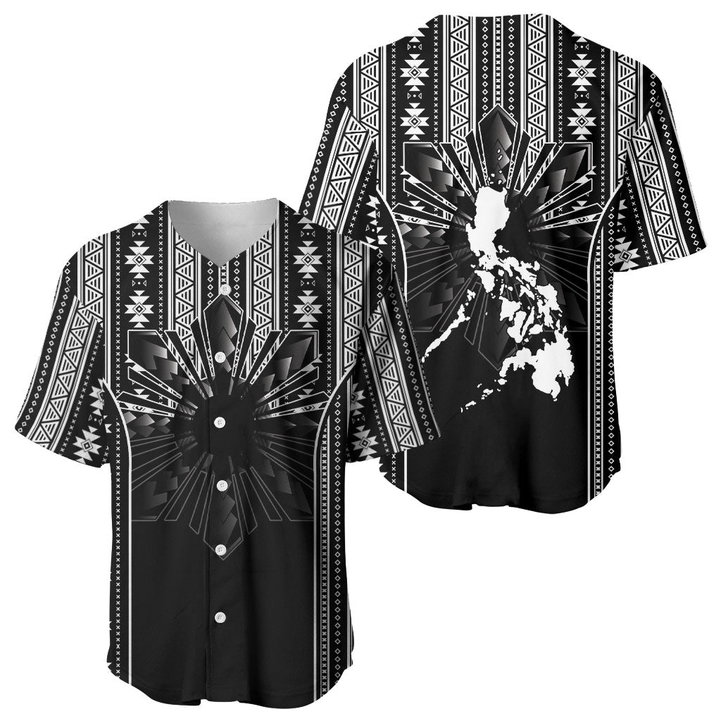 Mabuhay Philippines Festival Baseball Jersey Filipino Map Black White Igorot Pattern LT14 - Polynesian Pride