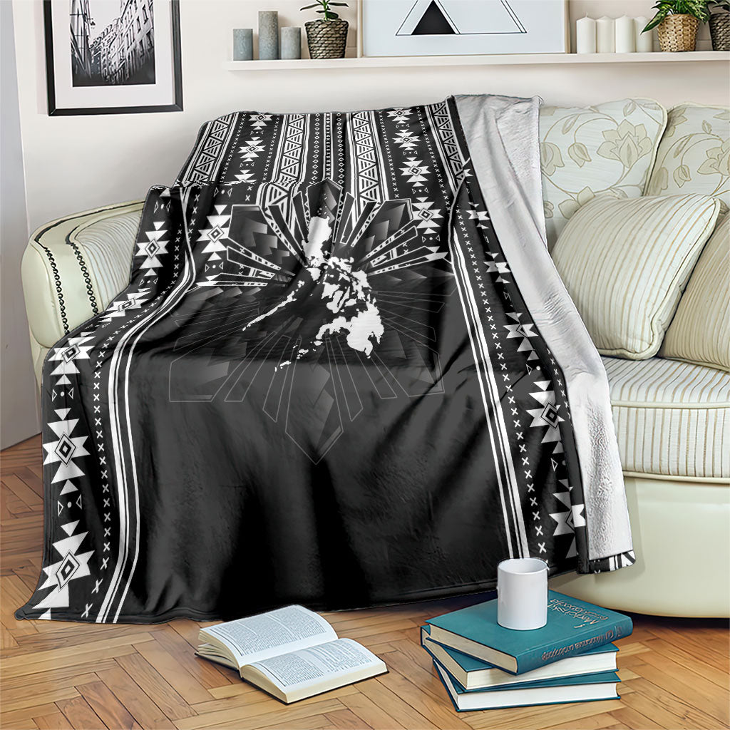 Mabuhay Philippines Festival Blanket Filipino Map Black White Igorot Pattern LT14 Black - Polynesian Pride