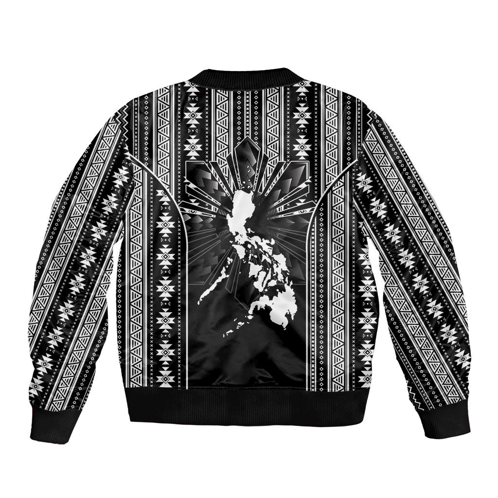 Mabuhay Philippines Festival Bomber Jacket Filipino Map Black White Igorot Pattern LT14 - Polynesian Pride