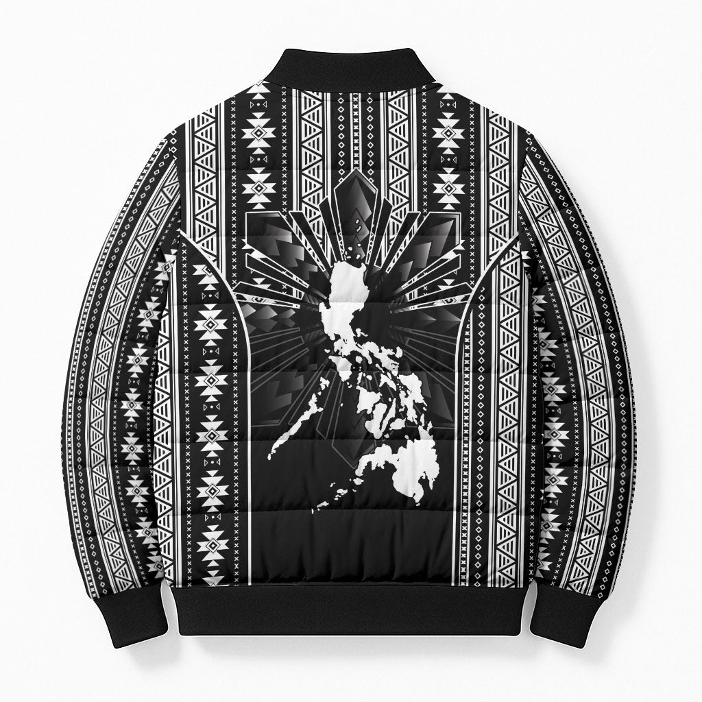 Mabuhay Philippines Festival Bomber Puffer Jacket Filipino Map Black White Igorot Pattern LT14 - Polynesian Pride