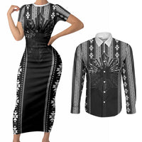 Mabuhay Philippines Festival Couples Matching Short Sleeve Bodycon Dress and Long Sleeve Button Shirt Filipino Map Black White Igorot Pattern LT14 Black - Polynesian Pride