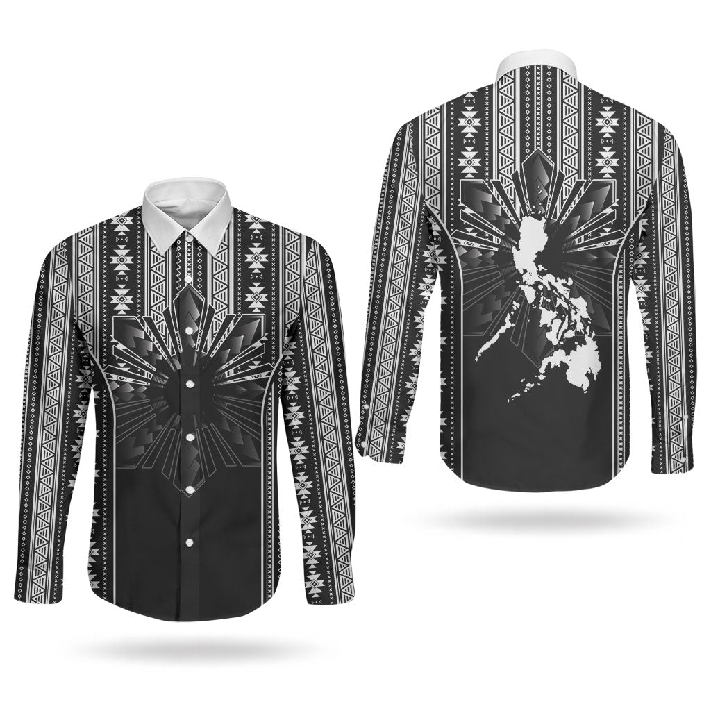 Mabuhay Philippines Festival Couples Matching Tank Maxi Dress and Long Sleeve Button Shirt Filipino Map Black White Igorot Pattern LT14 - Polynesian Pride