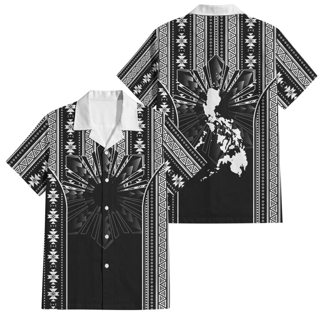 Mabuhay Philippines Festival Family Matching Off Shoulder Maxi Dress and Hawaiian Shirt Filipino Map Black White Igorot Pattern LT14 Dad's Shirt - Short Sleeve Black - Polynesian Pride