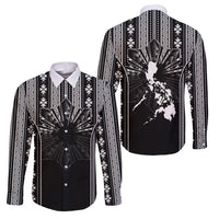 Mabuhay Philippines Festival Family Matching Off Shoulder Short Dress and Hawaiian Shirt Filipino Map Black White Igorot Pattern LT14 Dad's Shirt - Long Sleeve Black - Polynesian Pride