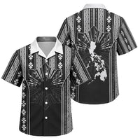 Mabuhay Philippines Festival Family Matching Off Shoulder Short Dress and Hawaiian Shirt Filipino Map Black White Igorot Pattern LT14 Son's Shirt Black - Polynesian Pride