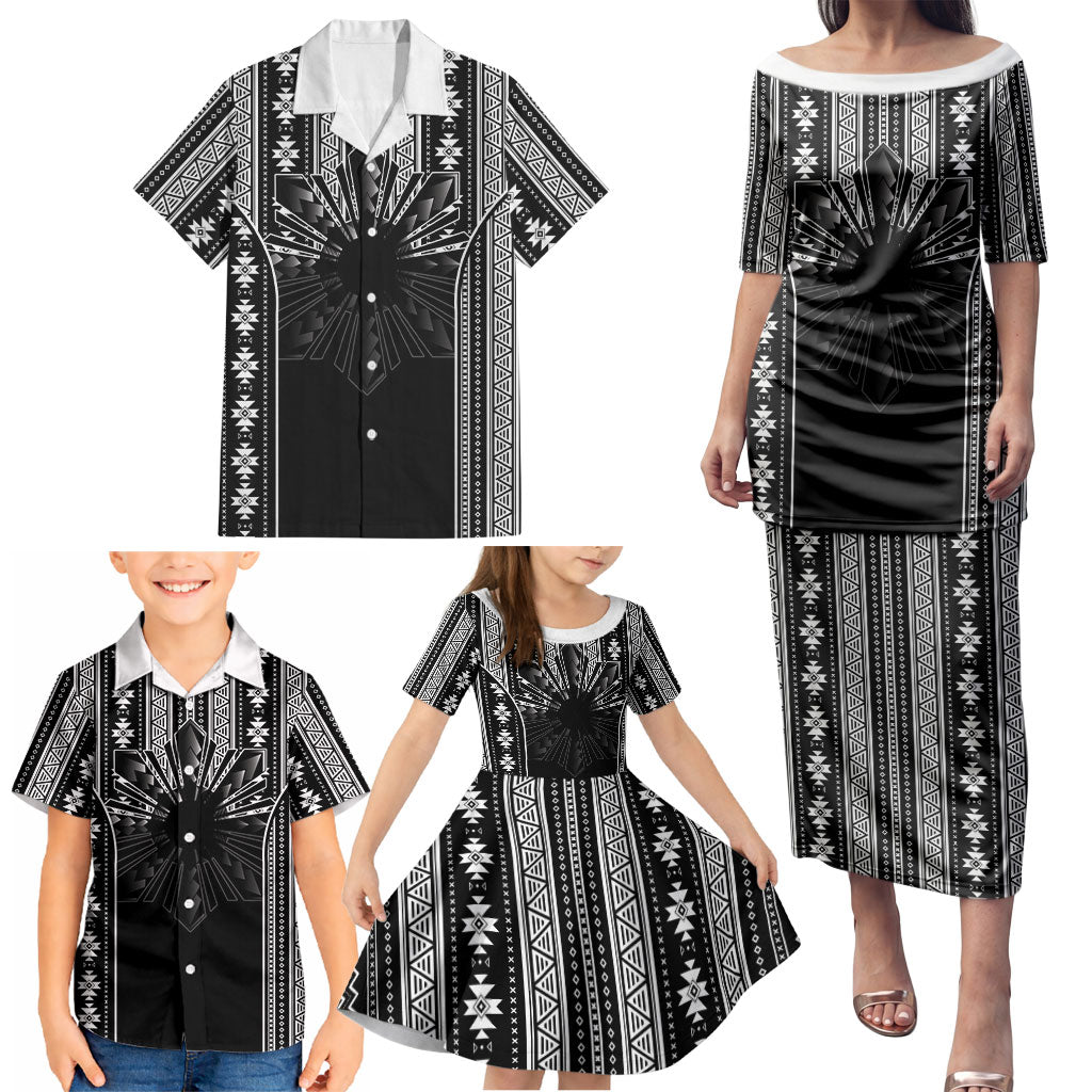 Mabuhay Philippines Festival Family Matching Puletasi and Hawaiian Shirt Filipino Map Black White Igorot Pattern