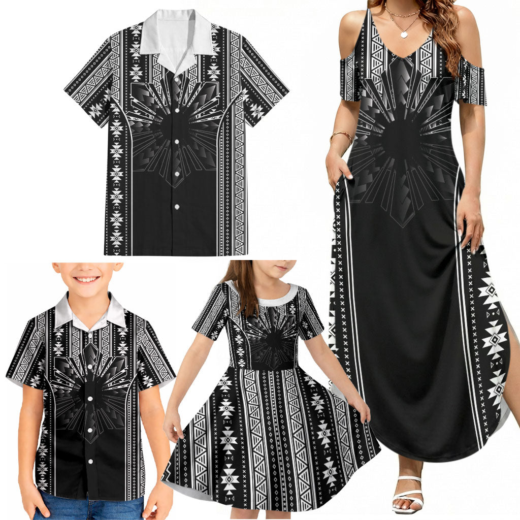 Mabuhay Philippines Festival Family Matching Summer Maxi Dress and Hawaiian Shirt Filipino Map Black White Igorot Pattern LT14 - Polynesian Pride