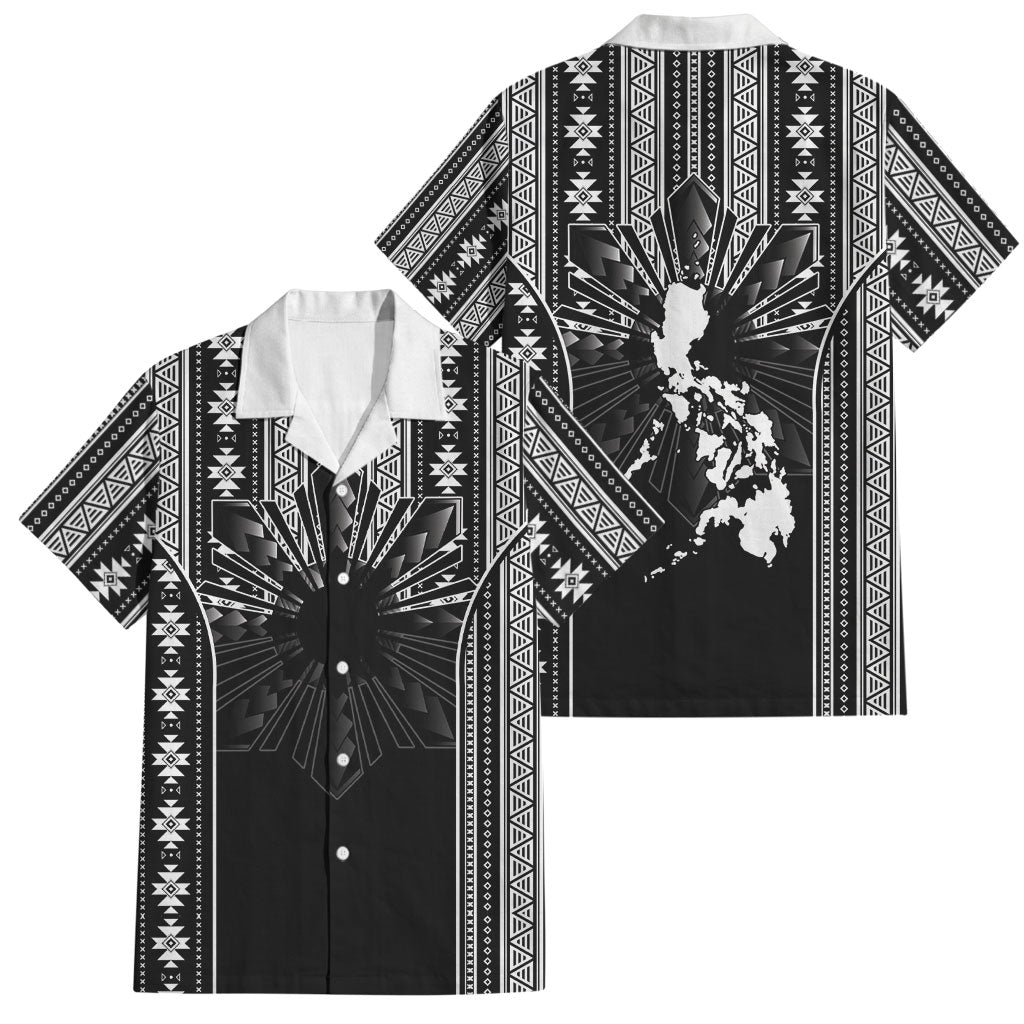 Mabuhay Philippines Festival Family Matching Summer Maxi Dress and Hawaiian Shirt Filipino Map Black White Igorot Pattern LT14 Dad's Shirt - Short Sleeve Black - Polynesian Pride