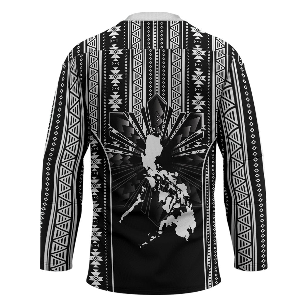 Mabuhay Philippines Festival Hockey Jersey Filipino Map Black White Igorot Pattern LT14 - Polynesian Pride