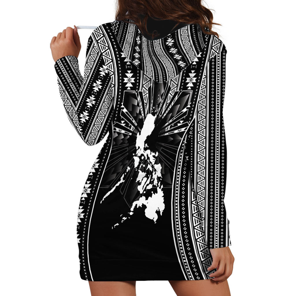 Mabuhay Philippines Festival Hoodie Dress Filipino Map Black White Igorot Pattern LT14 - Polynesian Pride