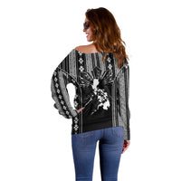 Mabuhay Philippines Festival Off Shoulder Sweater Filipino Map Black White Igorot Pattern LT14 - Polynesian Pride