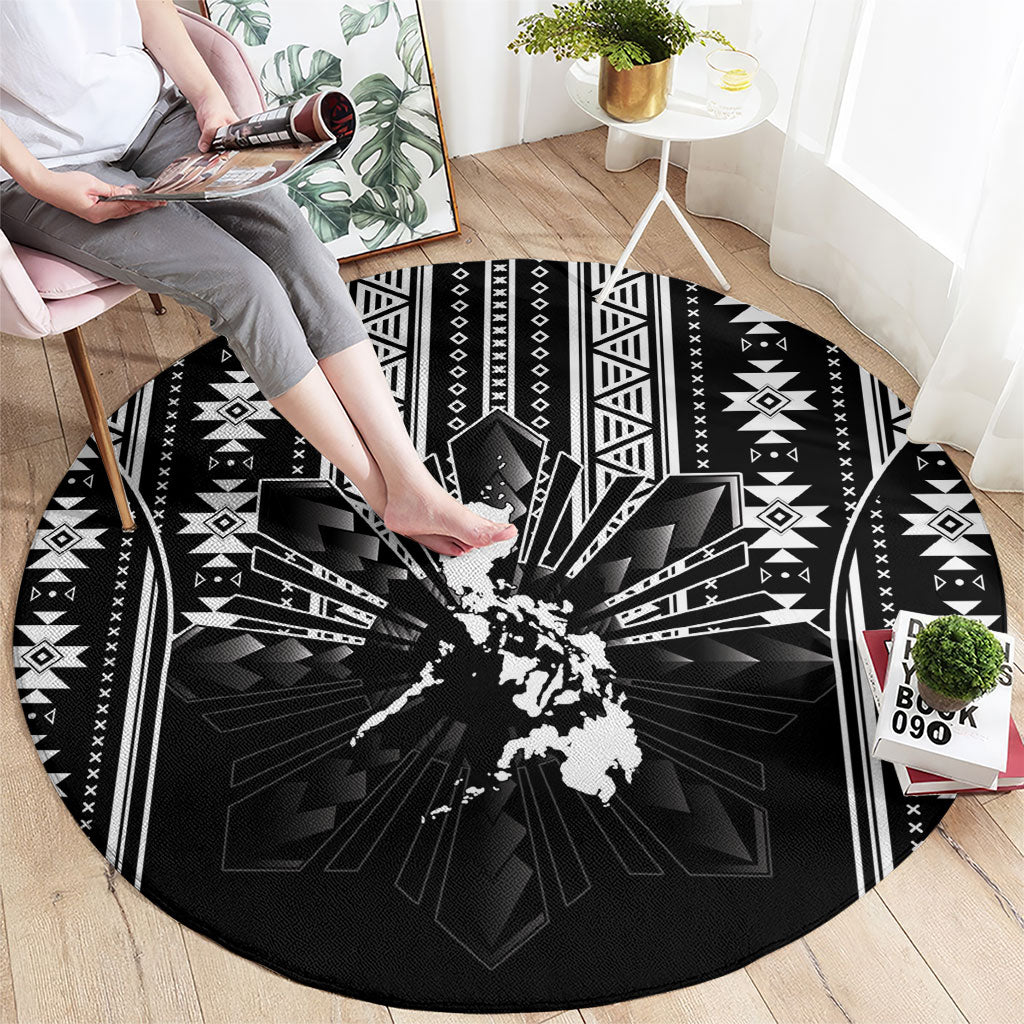 Mabuhay Philippines Festival Round Carpet Filipino Map Black White Igorot Pattern LT14 - Polynesian Pride