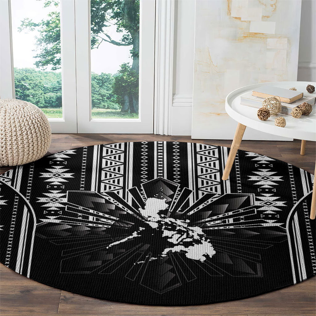 Mabuhay Philippines Festival Round Carpet Filipino Map Black White Igorot Pattern LT14 - Polynesian Pride