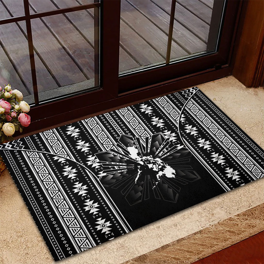 Mabuhay Philippines Festival Rubber Doormat Filipino Map Black White Igorot Pattern LT14 - Polynesian Pride