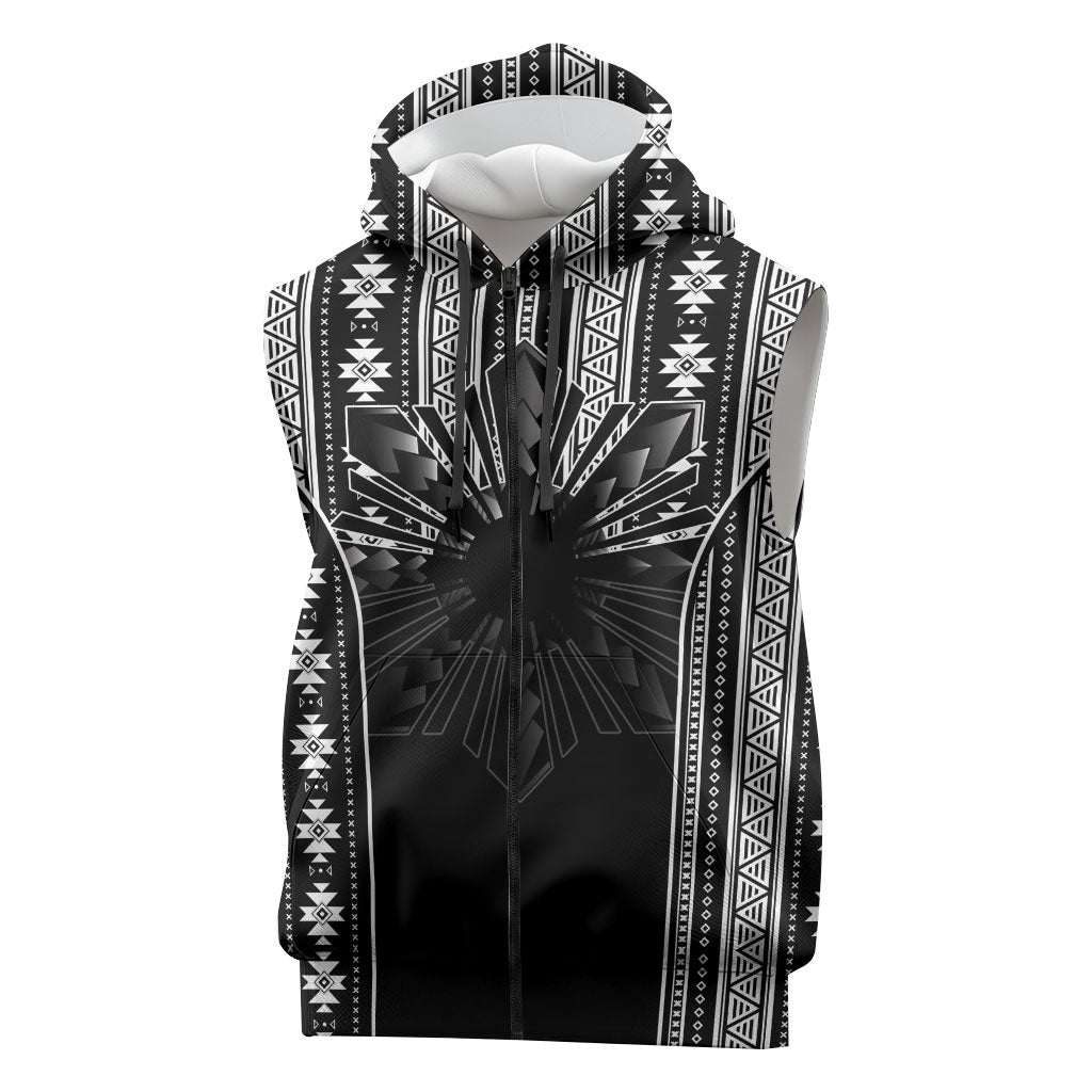 Mabuhay Philippines Festival Sleeveless Zip Hoodie Filipino Map Black White Igorot Pattern LT14 Black - Polynesian Pride