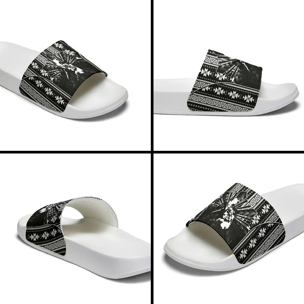 Mabuhay Philippines Festival Slide Sandals Filipino Map Black White Igorot Pattern LT14 - Polynesian Pride