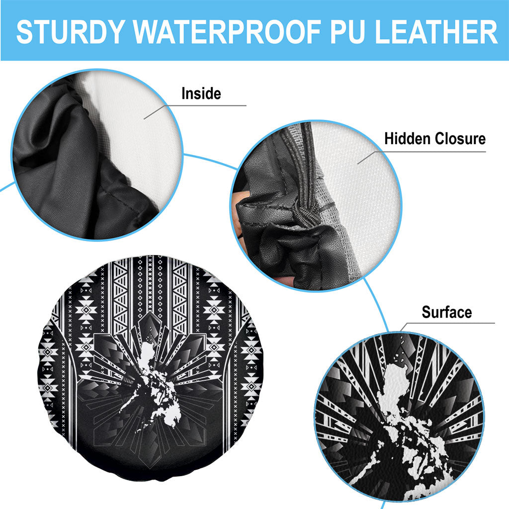 Mabuhay Philippines Festival Spare Tire Cover Filipino Map Black White Igorot Pattern LT14 - Polynesian Pride