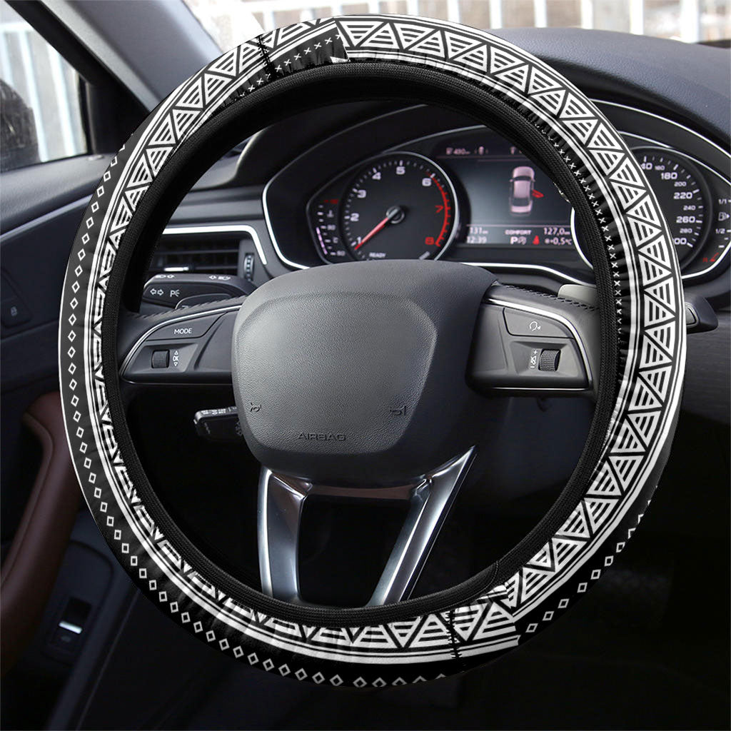 Mabuhay Philippines Festival Steering Wheel Cover Filipino Map Black White Igorot Pattern LT14 - Polynesian Pride