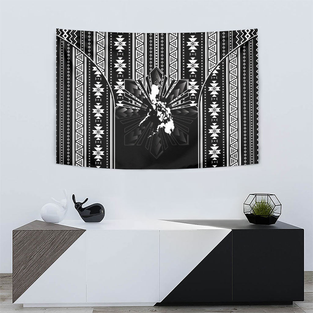 Mabuhay Philippines Festival Tapestry Filipino Map Black White Igorot Pattern LT14 - Polynesian Pride