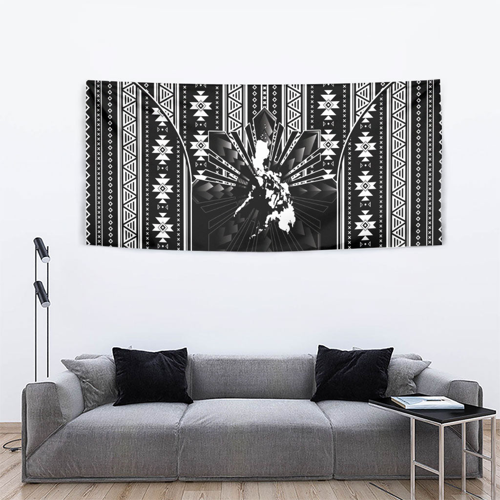 Mabuhay Philippines Festival Tapestry Filipino Map Black White Igorot Pattern LT14 - Polynesian Pride