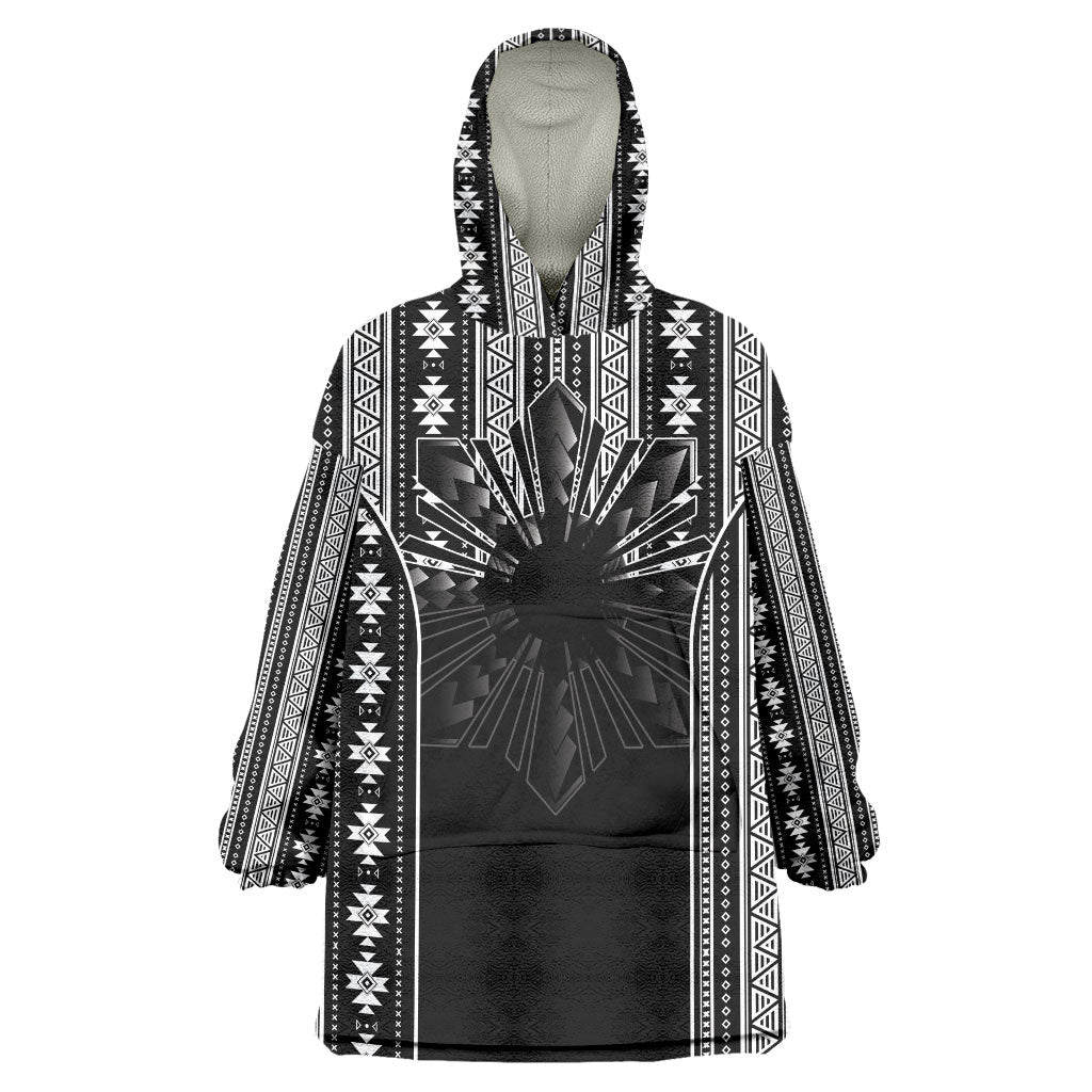 Mabuhay Philippines Festival Wearable Blanket Hoodie Filipino Map Black White Igorot Pattern LT14 One Size Black - Polynesian Pride