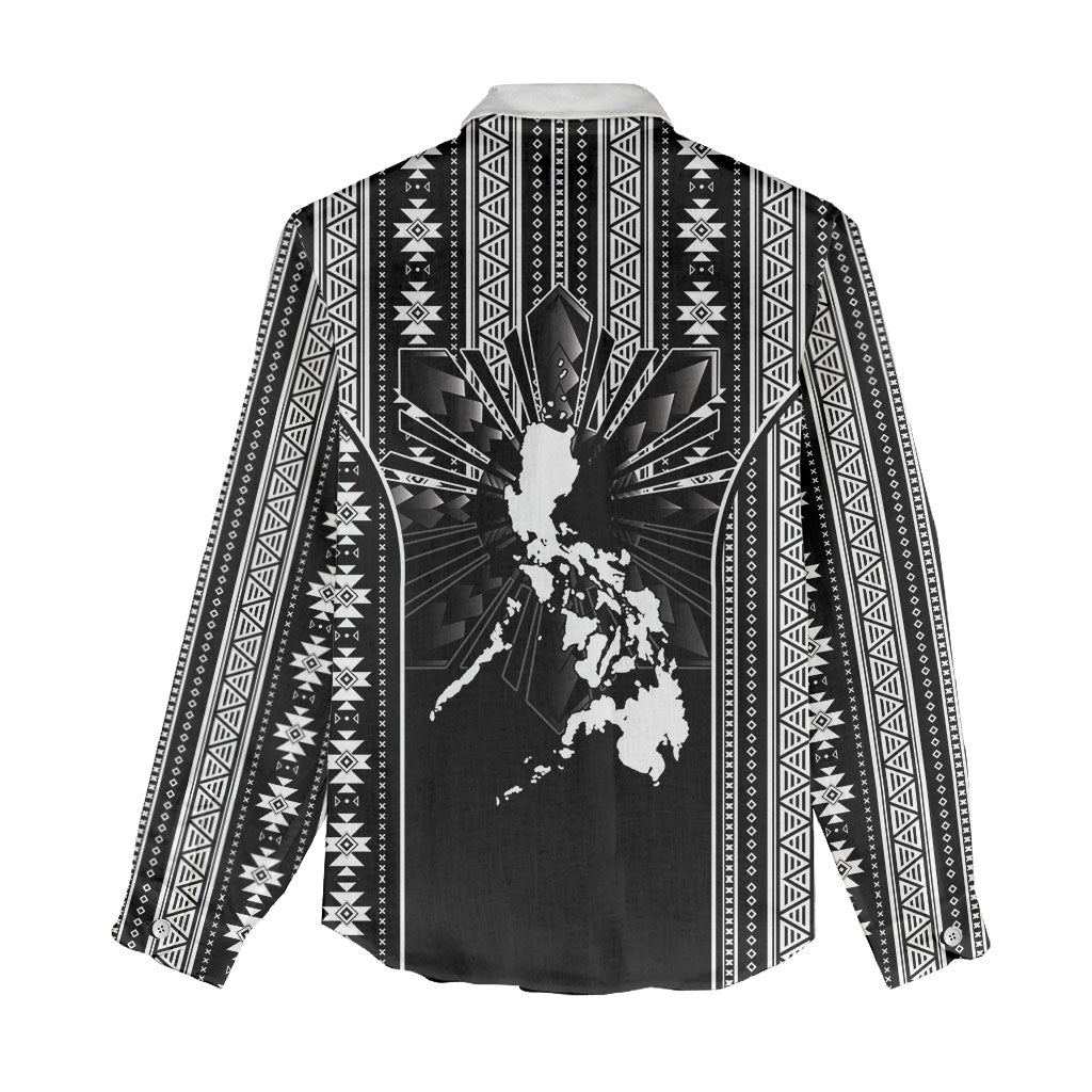 Mabuhay Philippines Festival Women Casual Shirt Filipino Map Black White Igorot Pattern LT14 - Polynesian Pride