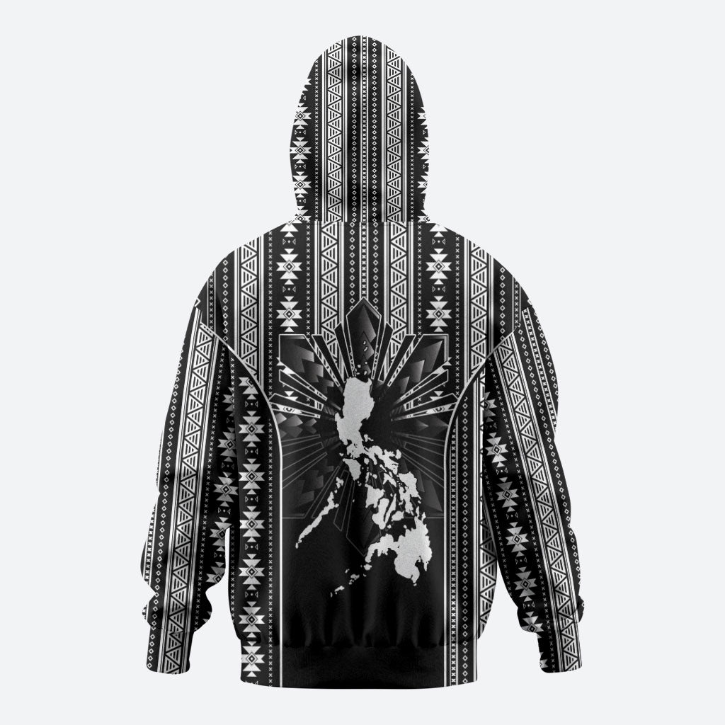 Mabuhay Philippines Festival Zip Hoodie Filipino Map Black White Igorot Pattern LT14 - Polynesian Pride