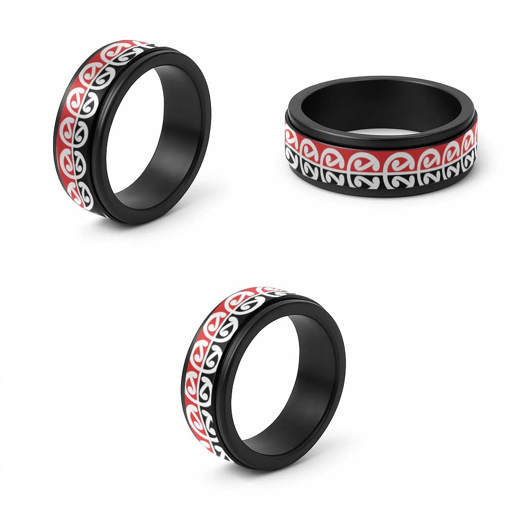 New Zealand Mangopare Kowhaiwhai Motif Spinner Ring - Polynesian Pride