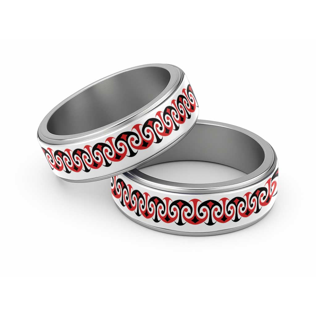 New Zealand Ngutu Kaka Kowhaiwhai Motif Classic Ring - Polynesian Pride