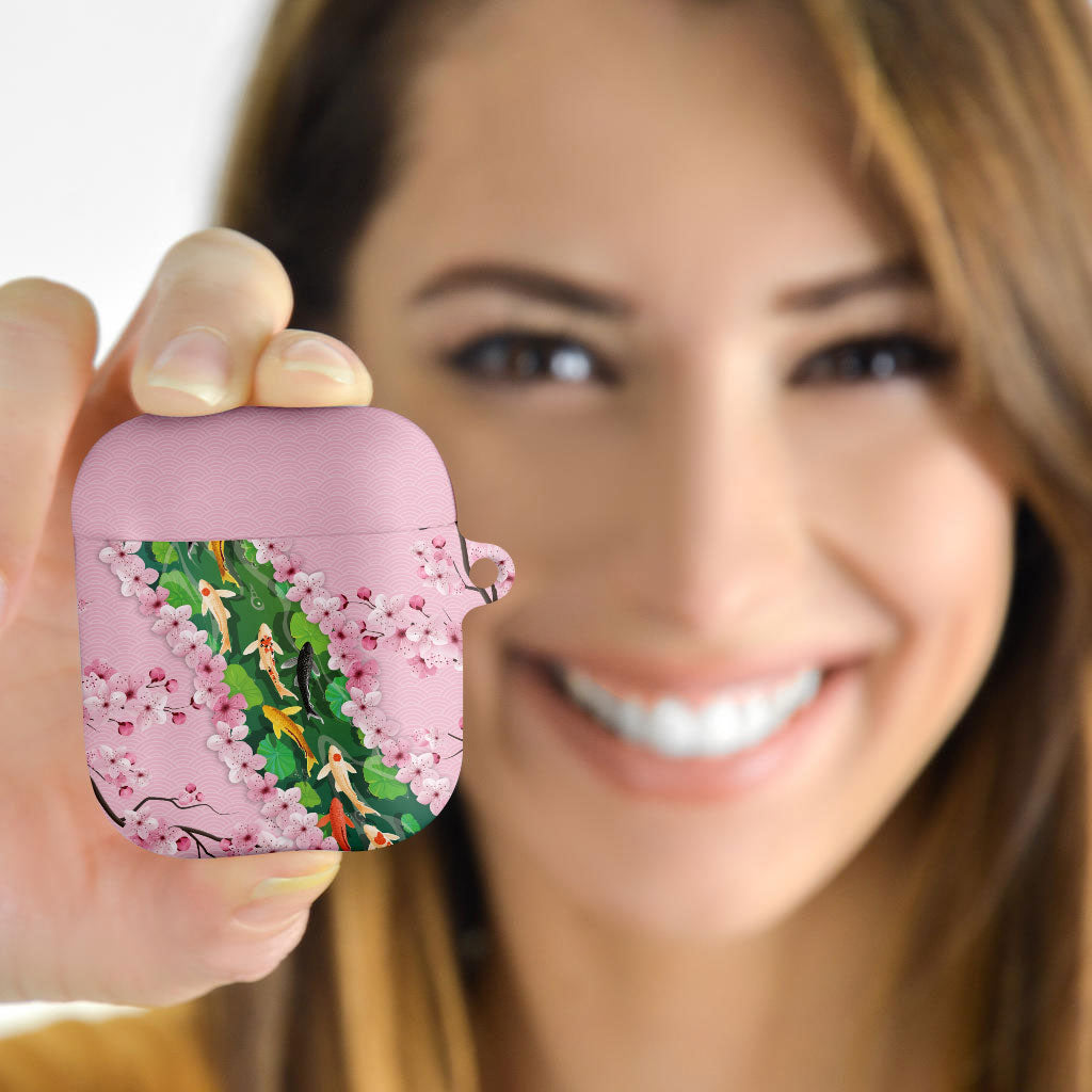 Koi Fish Sakura Japan AirPods Case Eternal Flow Cherry Blossom Seigaiha Pattern