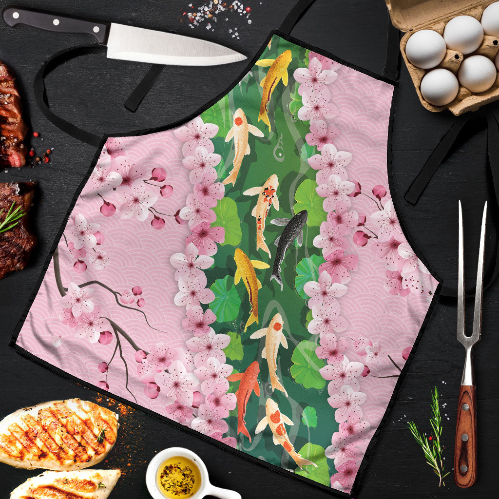Koi Fish Sakura Japan Apron Eternal Flow Cherry Blossom Seigaiha Pattern
