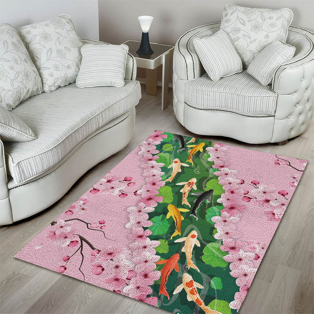Koi Fish Sakura Japan Area Rug Eternal Flow Cherry Blossom Seigaiha Pattern
