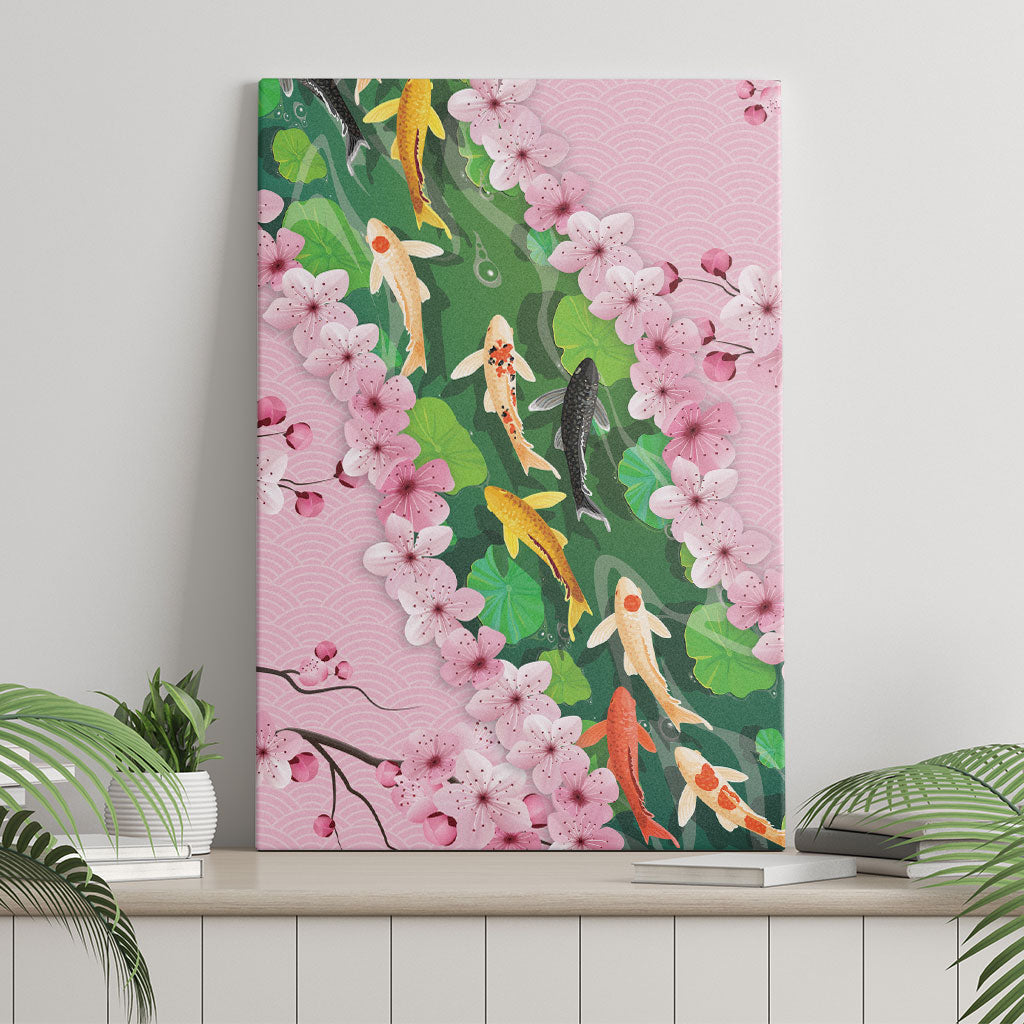 Koi Fish Sakura Japan Canvas Wall Art Eternal Flow Cherry Blossom Seigaiha Pattern