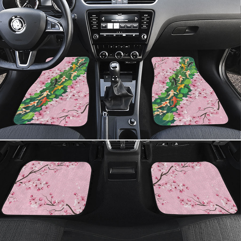 Koi Fish Sakura Japan Car Mats Eternal Flow Cherry Blossom Seigaiha Pattern