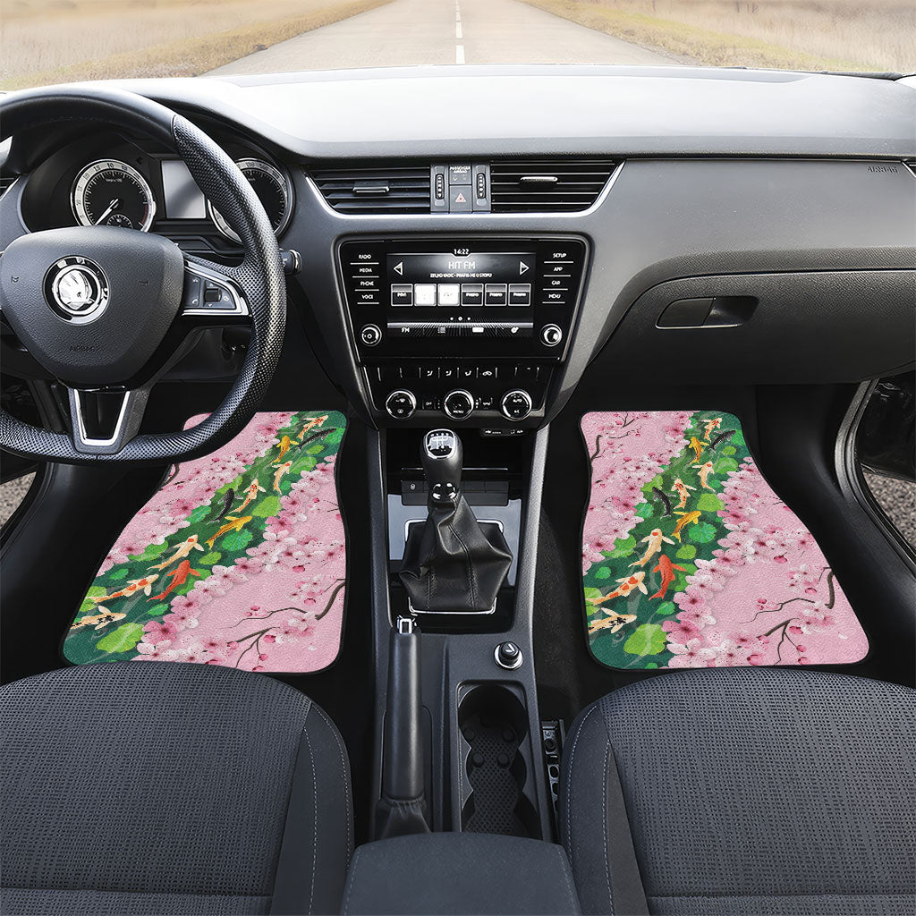 Koi Fish Sakura Japan Car Mats Eternal Flow Cherry Blossom Seigaiha Pattern