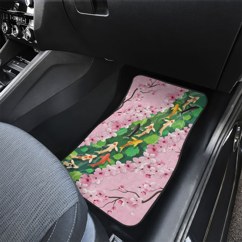 Koi Fish Sakura Japan Car Mats Eternal Flow Cherry Blossom Seigaiha Pattern