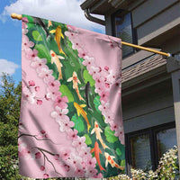 Koi Fish Sakura Japan Garden Flag Eternal Flow Cherry Blossom Seigaiha Pattern