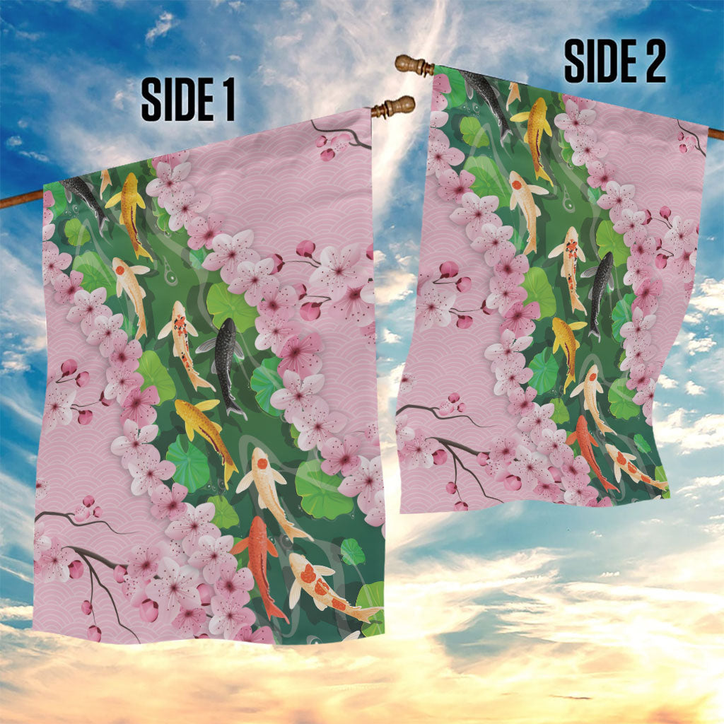 Koi Fish Sakura Japan Garden Flag Eternal Flow Cherry Blossom Seigaiha Pattern