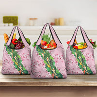 Koi Fish Sakura Japan Grocery Bag Eternal Flow Cherry Blossom Seigaiha Pattern