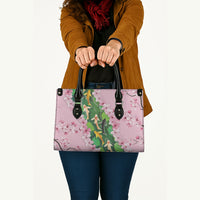 Koi Fish Sakura Japan Leather Bag Eternal Flow Cherry Blossom Seigaiha Pattern
