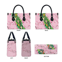 Koi Fish Sakura Japan Leather Bag Eternal Flow Cherry Blossom Seigaiha Pattern