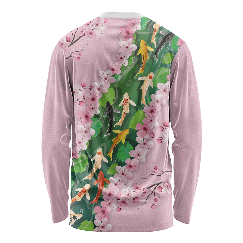 Koi Fish Sakura Japan Long Sleeve Shirt Eternal Flow Cherry Blossom Seigaiha Pattern