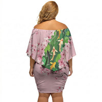Koi Fish Sakura Japan Off Shoulder Short Dress Eternal Flow Cherry Blossom Seigaiha Pattern