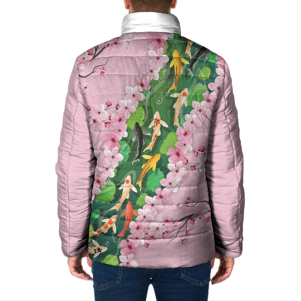 Koi Fish Sakura Japan Padded Jacket Eternal Flow Cherry Blossom Seigaiha Pattern