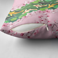 Koi Fish Sakura Japan Pillow Cover Eternal Flow Cherry Blossom Seigaiha Pattern