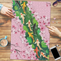 Koi Fish Sakura Japan Puzzle Eternal Flow Cherry Blossom Seigaiha Pattern