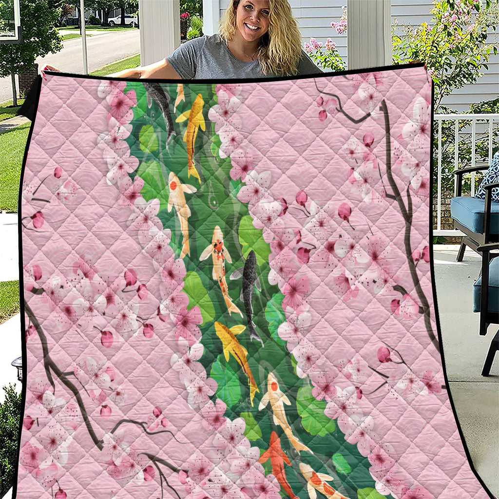 Koi Fish Sakura Japan Quilt Eternal Flow Cherry Blossom Seigaiha Pattern