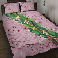 Koi Fish Sakura Japan Quilt Bed Set Eternal Flow Cherry Blossom Seigaiha Pattern