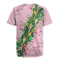 Koi Fish Sakura Japan Rugby Jersey Eternal Flow Cherry Blossom Seigaiha Pattern